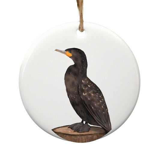 Double - crested Cormorant Ceramic Ornament - MerikaArt