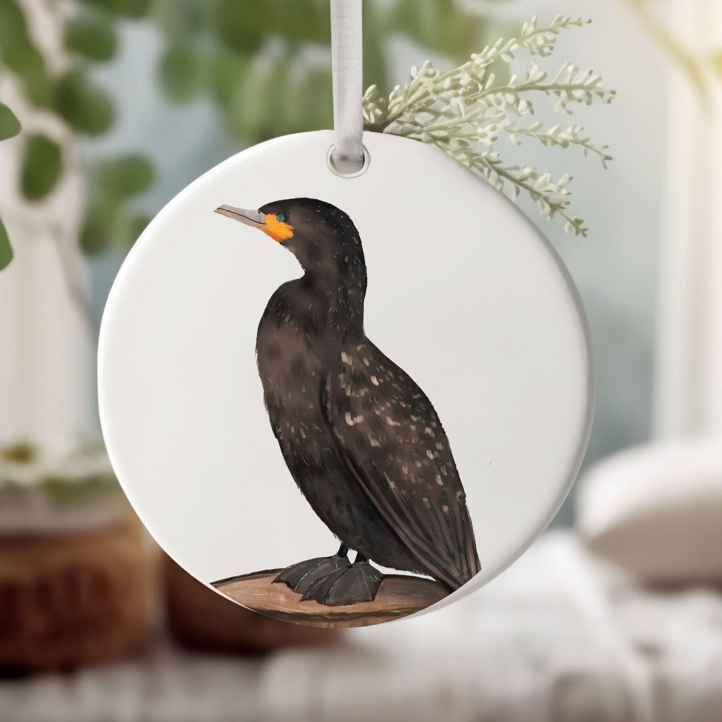 Double - crested Cormorant Ceramic Ornament - MerikaArt