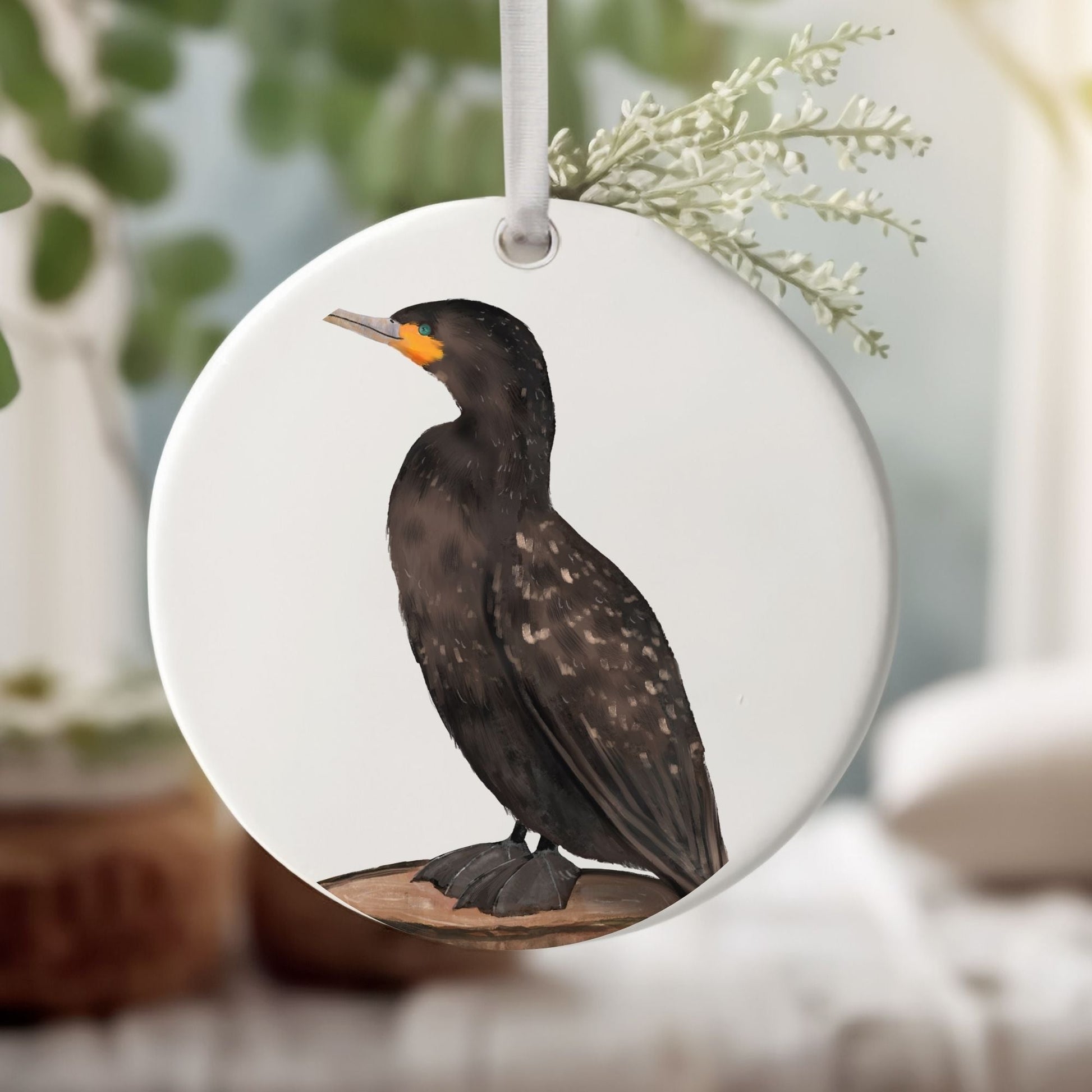 Double - crested Cormorant Ceramic Ornament - MerikaArt
