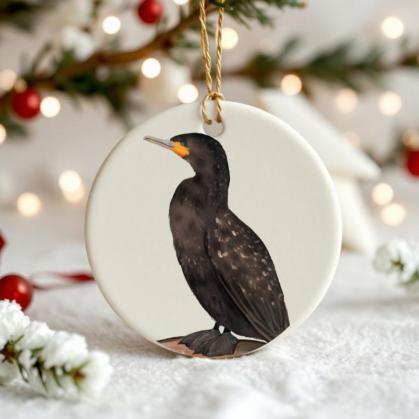 Double - crested Cormorant Ceramic Ornament - MerikaArt