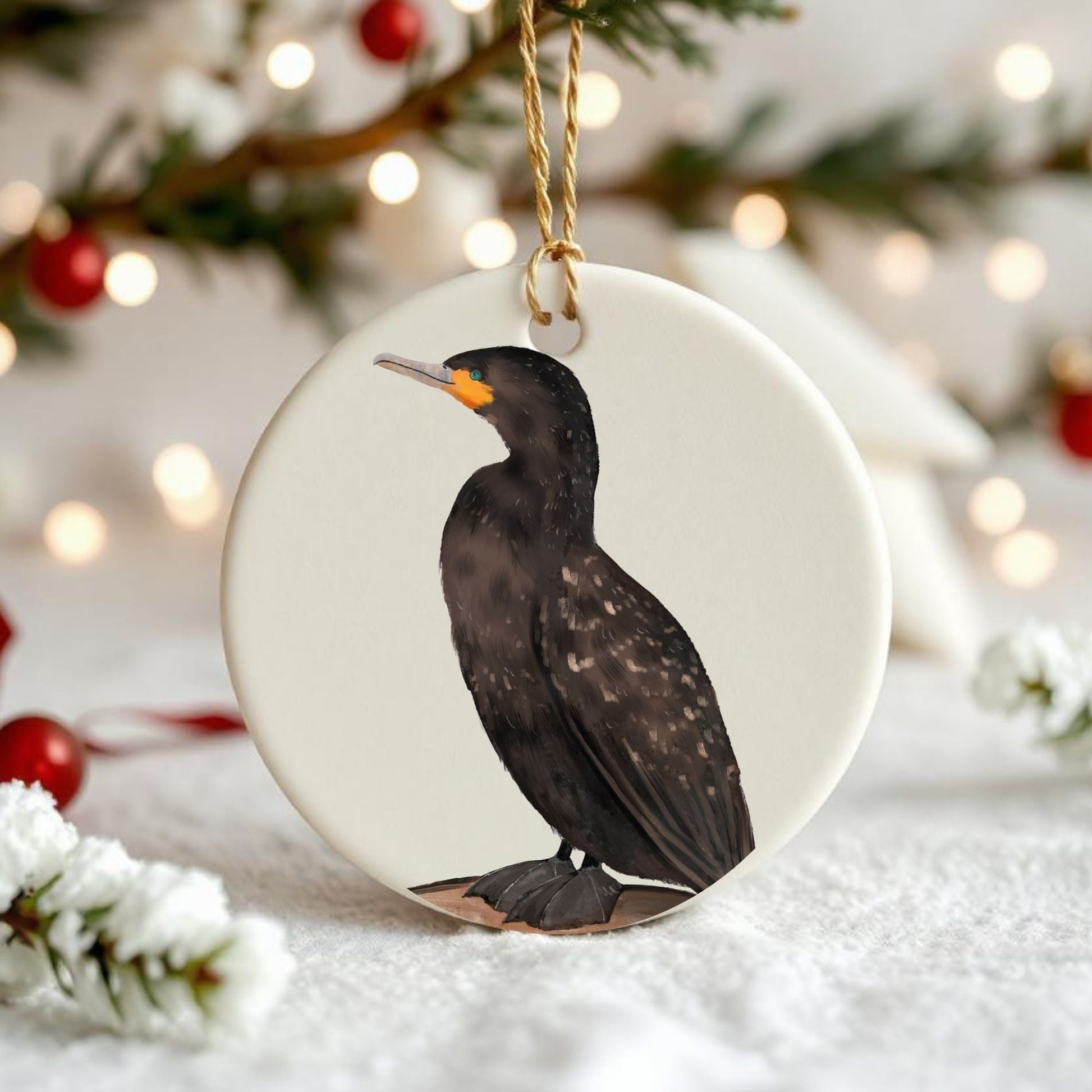 Double - crested Cormorant Ceramic Ornament - MerikaArt