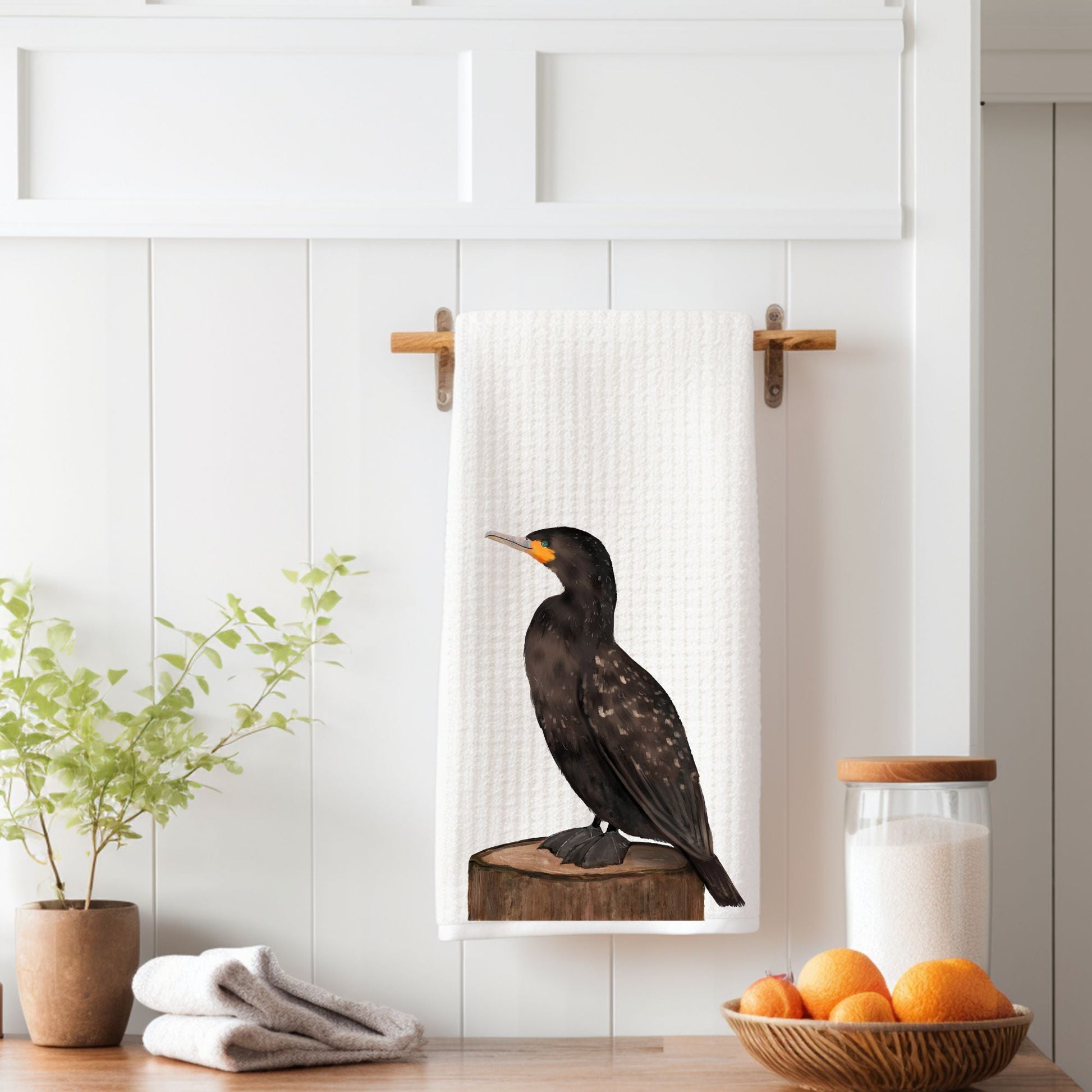 Double - Crested Cormorant Kitchen Towel - MerikaArt