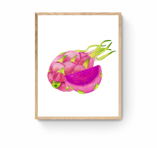 Dragon Fruit Art Print, Dragon Fruit Art, Kitchen Wall Hanging, Dining Room Decor, Exotic Fruit Illustration, Farmhouse Wall Decor - MerikaArt