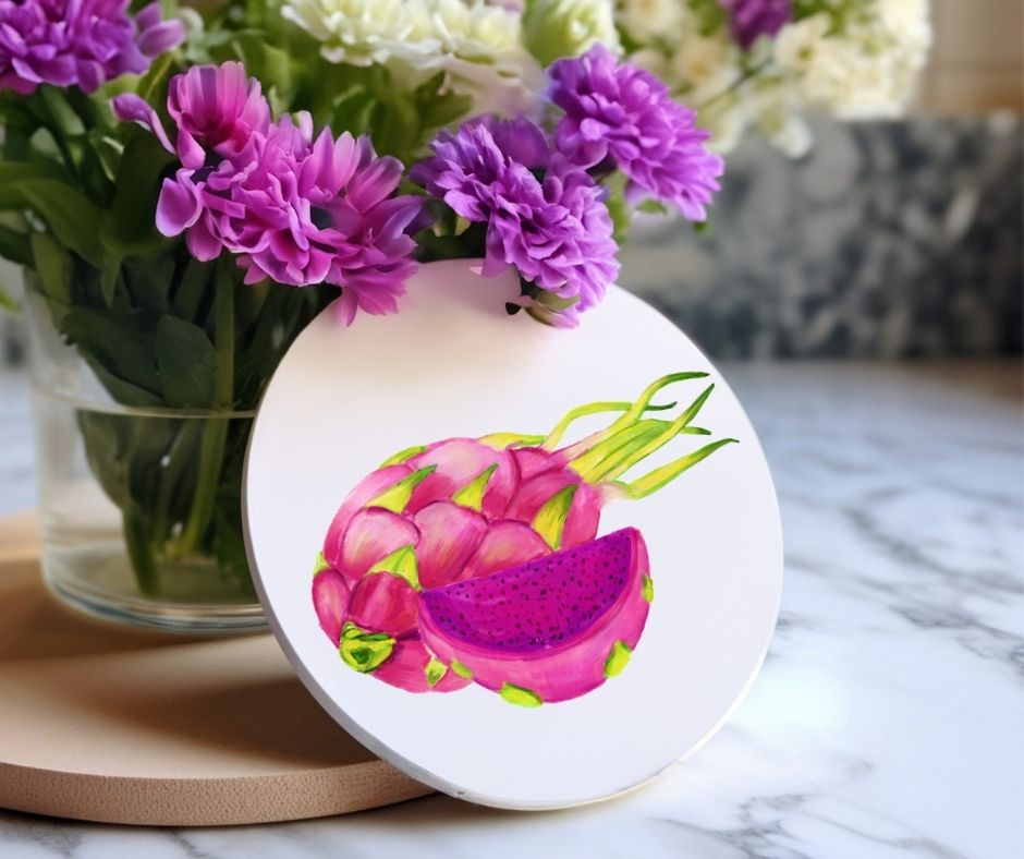 Dragon Fruit Ceramic Coaster - MerikaArt
