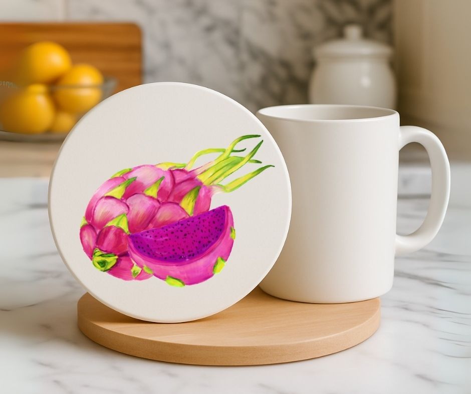 Dragon Fruit Ceramic Coaster - MerikaArt