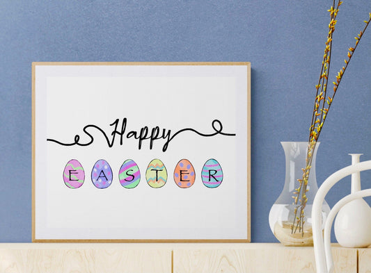 Easter Egg Print, Easter Home Decor, Happy Easter, Easter Wall Art, Holiday Decor, Easter Gift, Easter Bunny Wall Art, Easter Painting - MerikaArt