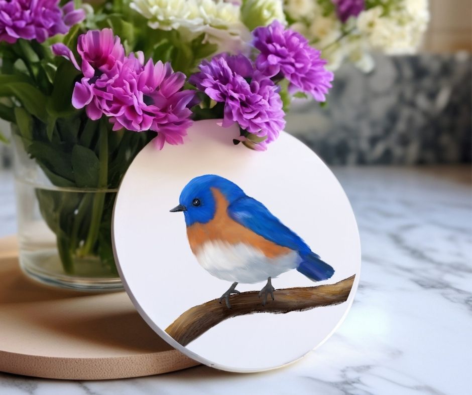 Eastern Bluebird Ceramic Coaster - MerikaArt