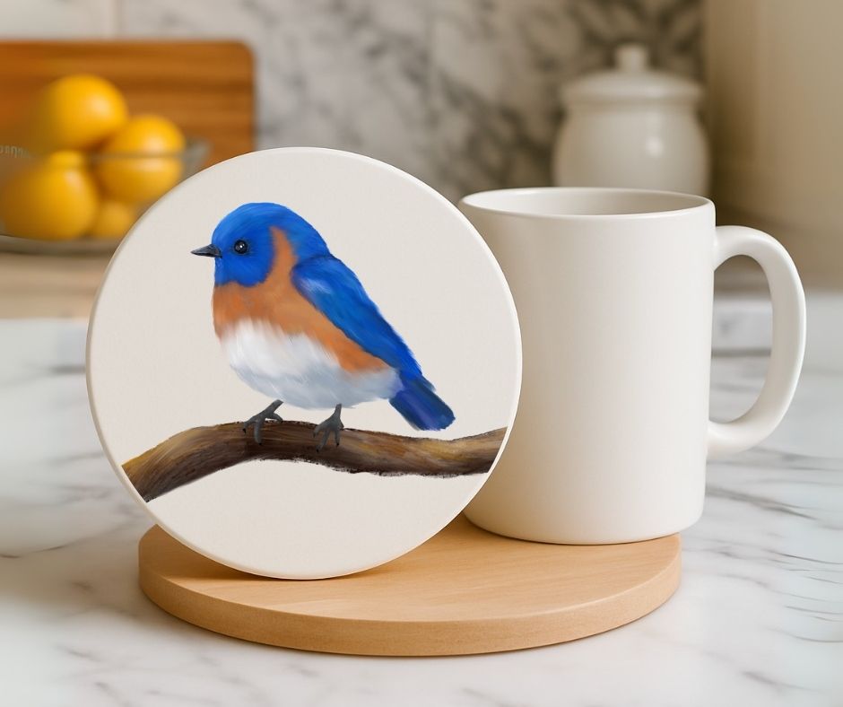 Eastern Bluebird Ceramic Coaster - MerikaArt