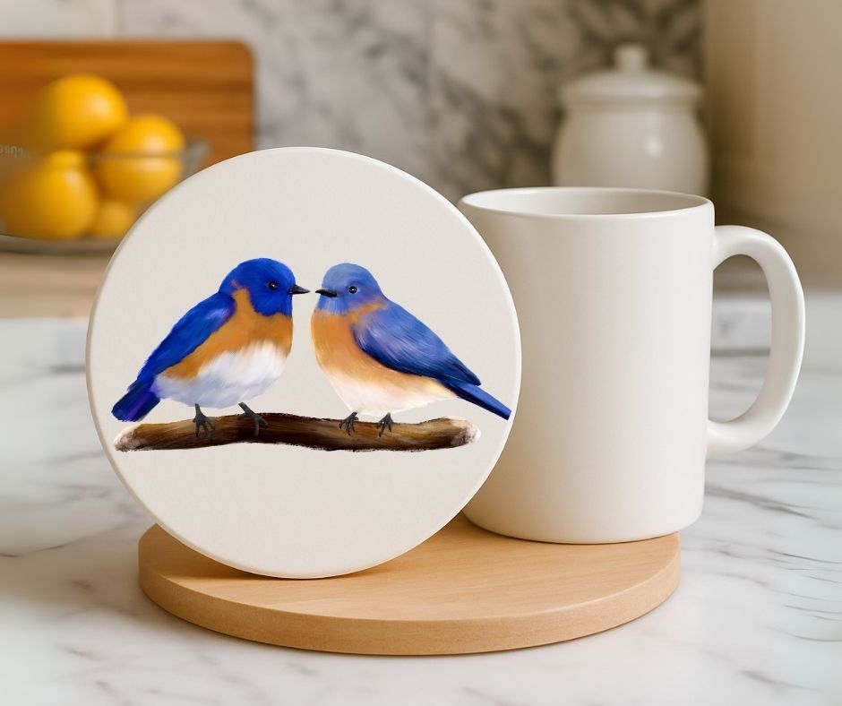 Eastern Bluebird Ceramic Coaster - MerikaArt