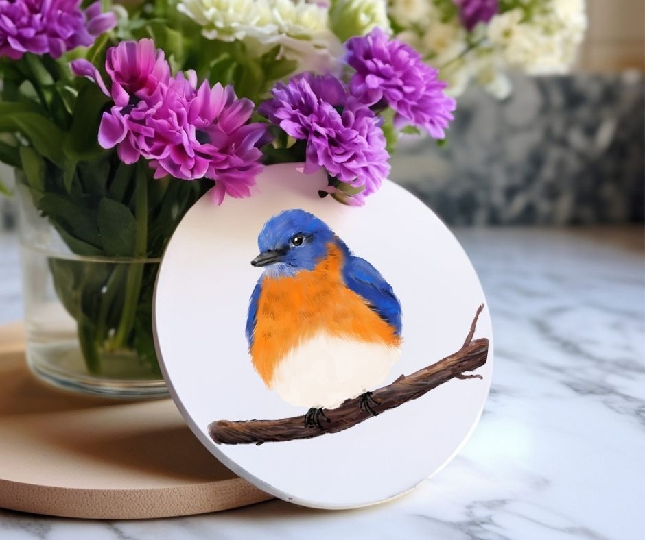 Eastern Bluebird Ceramic Coaster - MerikaArt