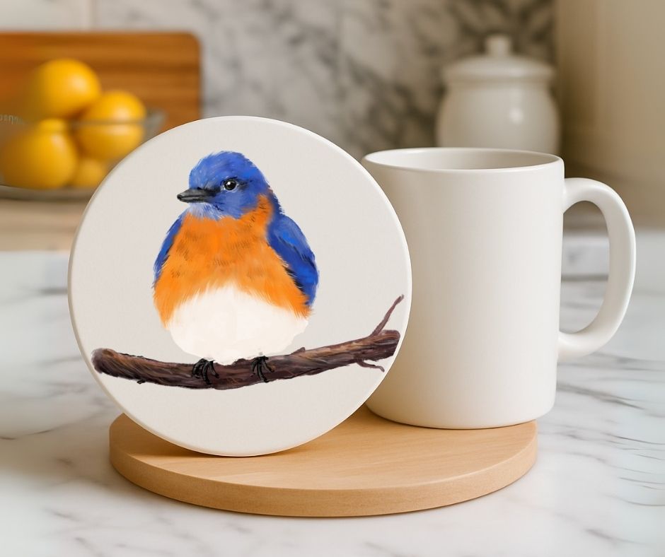 Eastern Bluebird Ceramic Coaster - MerikaArt