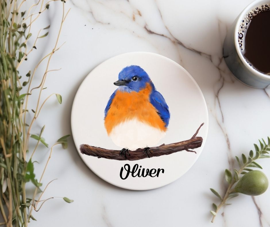 Eastern Bluebird Ceramic Coaster - MerikaArt