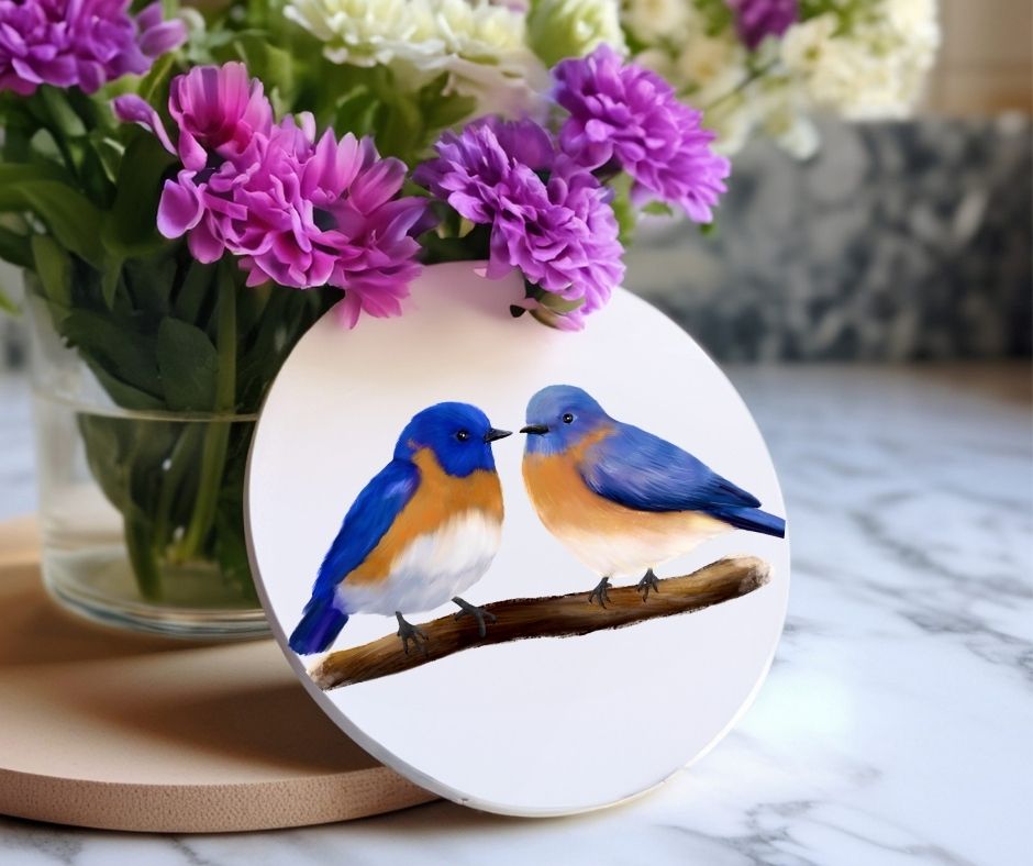 Eastern Bluebird Ceramic Coaster - MerikaArt