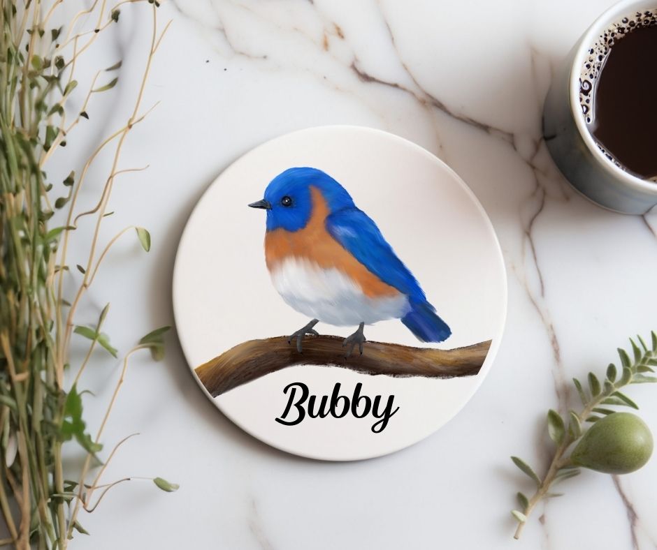 Eastern Bluebird Ceramic Coaster - MerikaArt