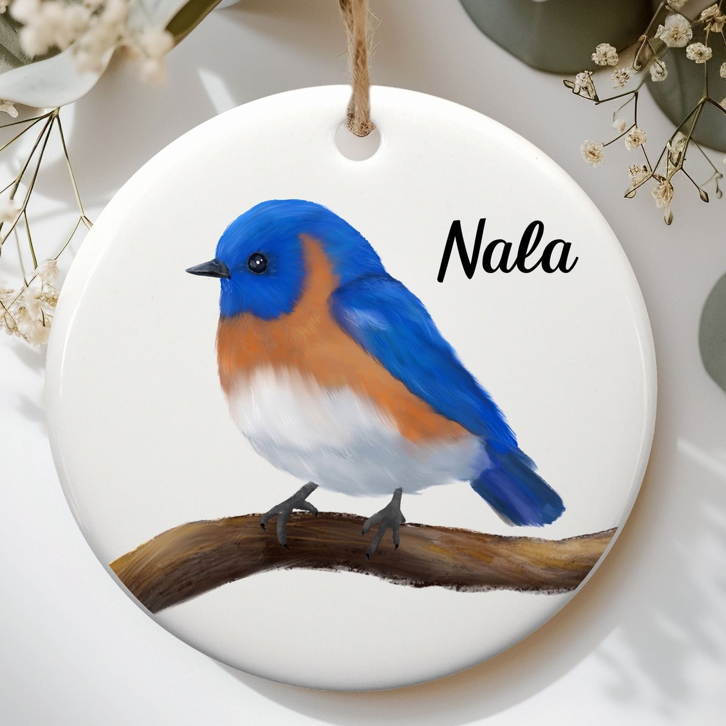 Eastern Bluebird Ceramic Ornament - MerikaArt