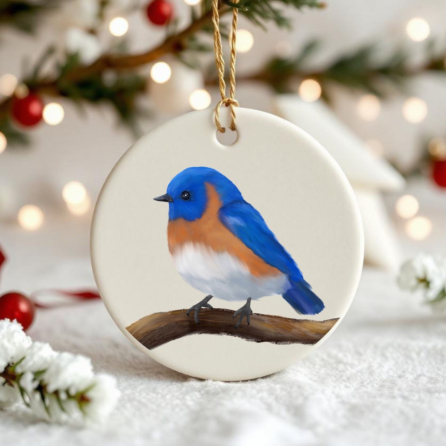 Eastern Bluebird Ceramic Ornament - MerikaArt