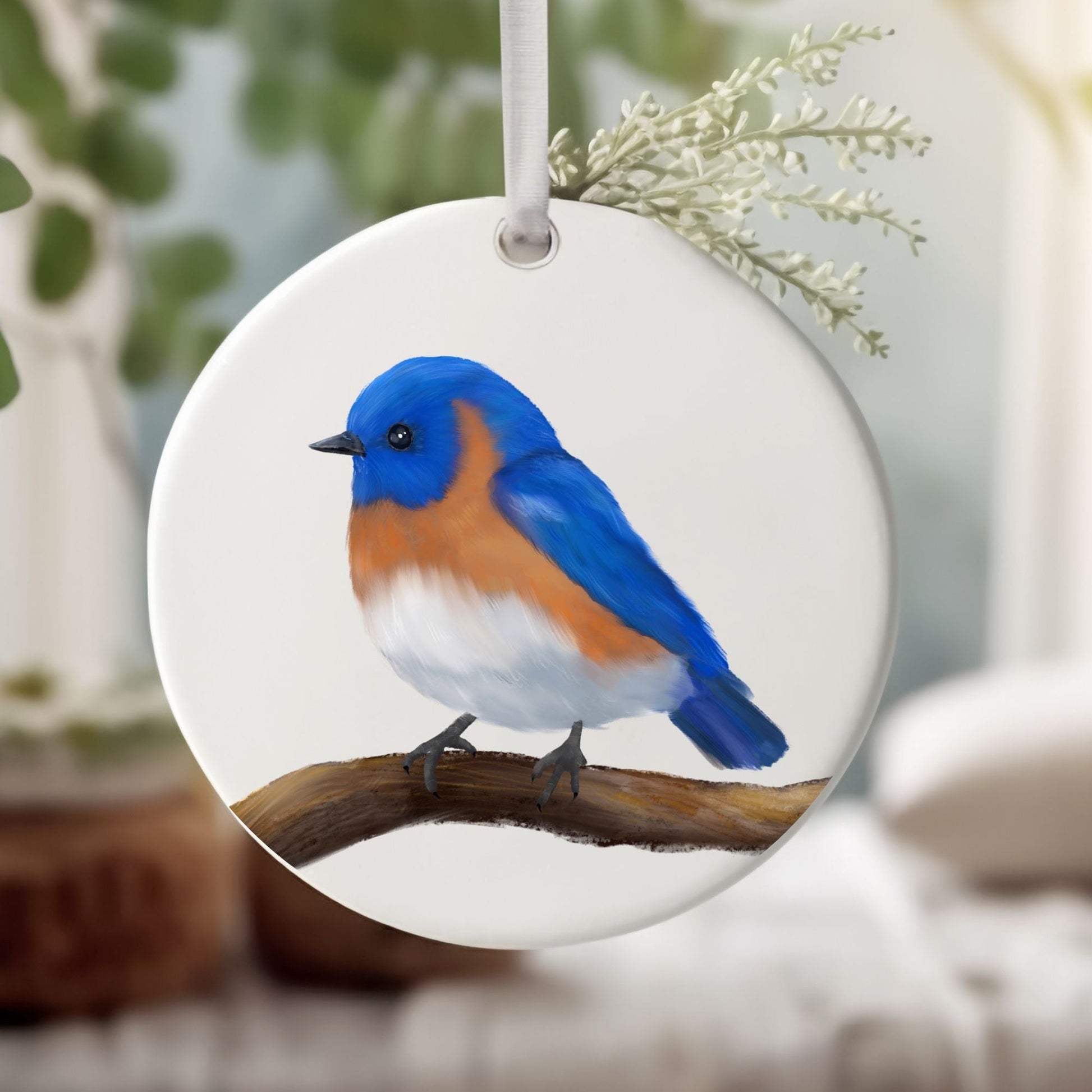 Eastern Bluebird Ceramic Ornament - MerikaArt