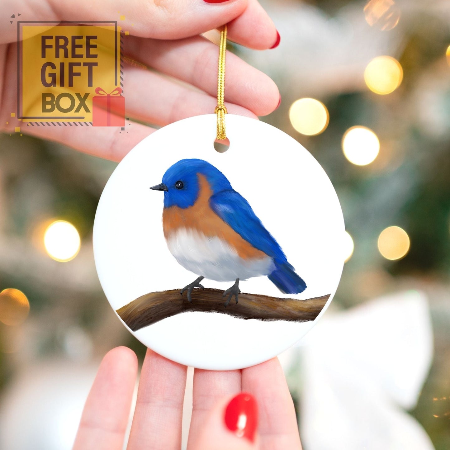 Eastern Bluebird Ceramic Ornament - MerikaArt