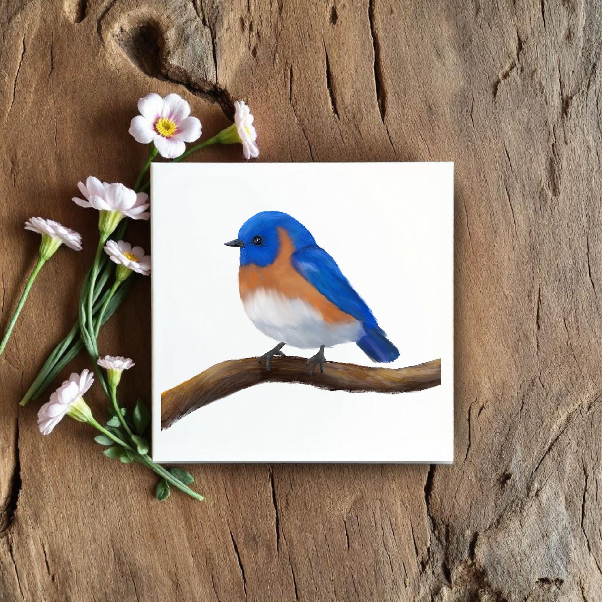 Eastern Bluebird Ceramic Tile – Handcrafted Artwork - MerikaArt