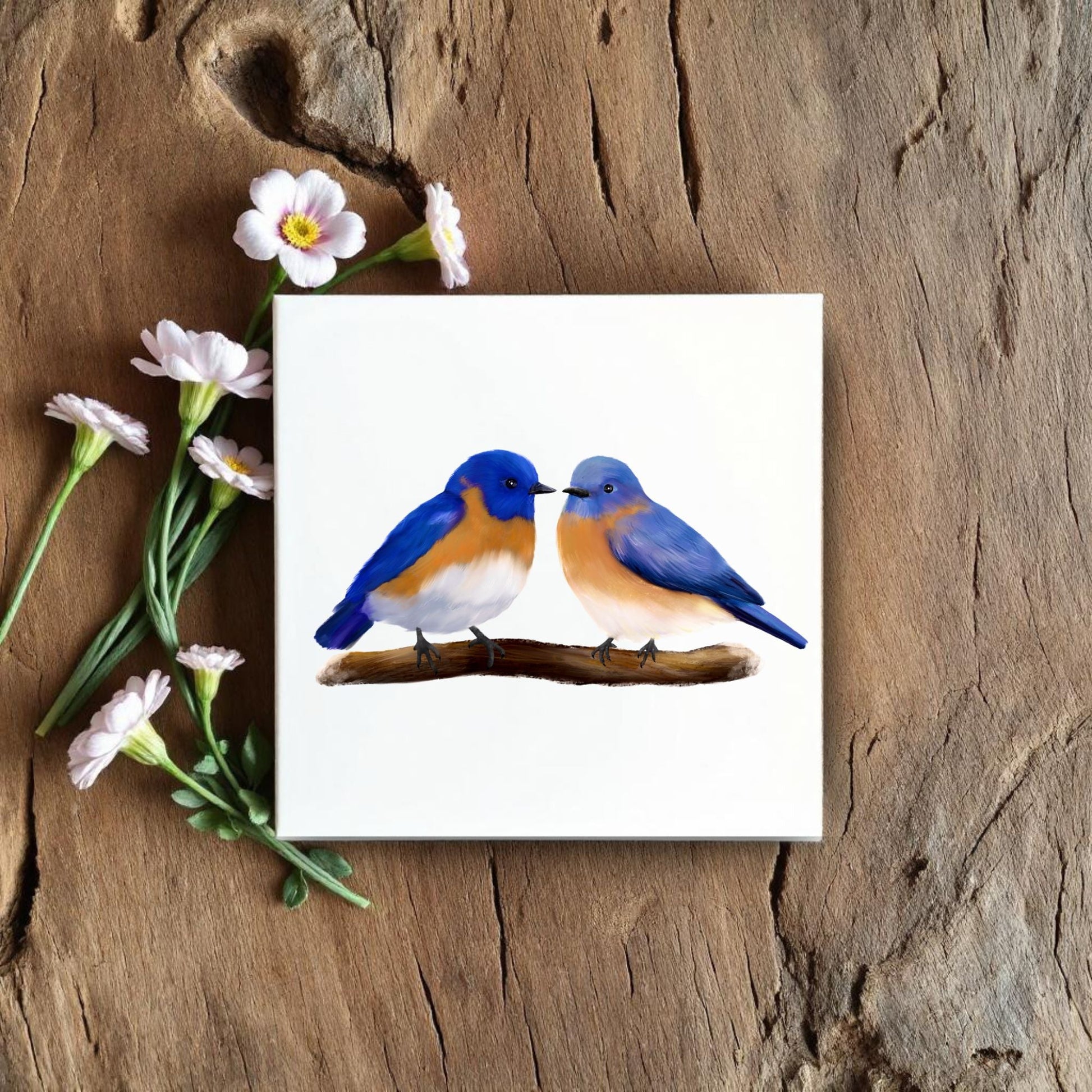 Eastern Bluebird Couple Ceramic Tile – Handcrafted Bird Art - MerikaArt