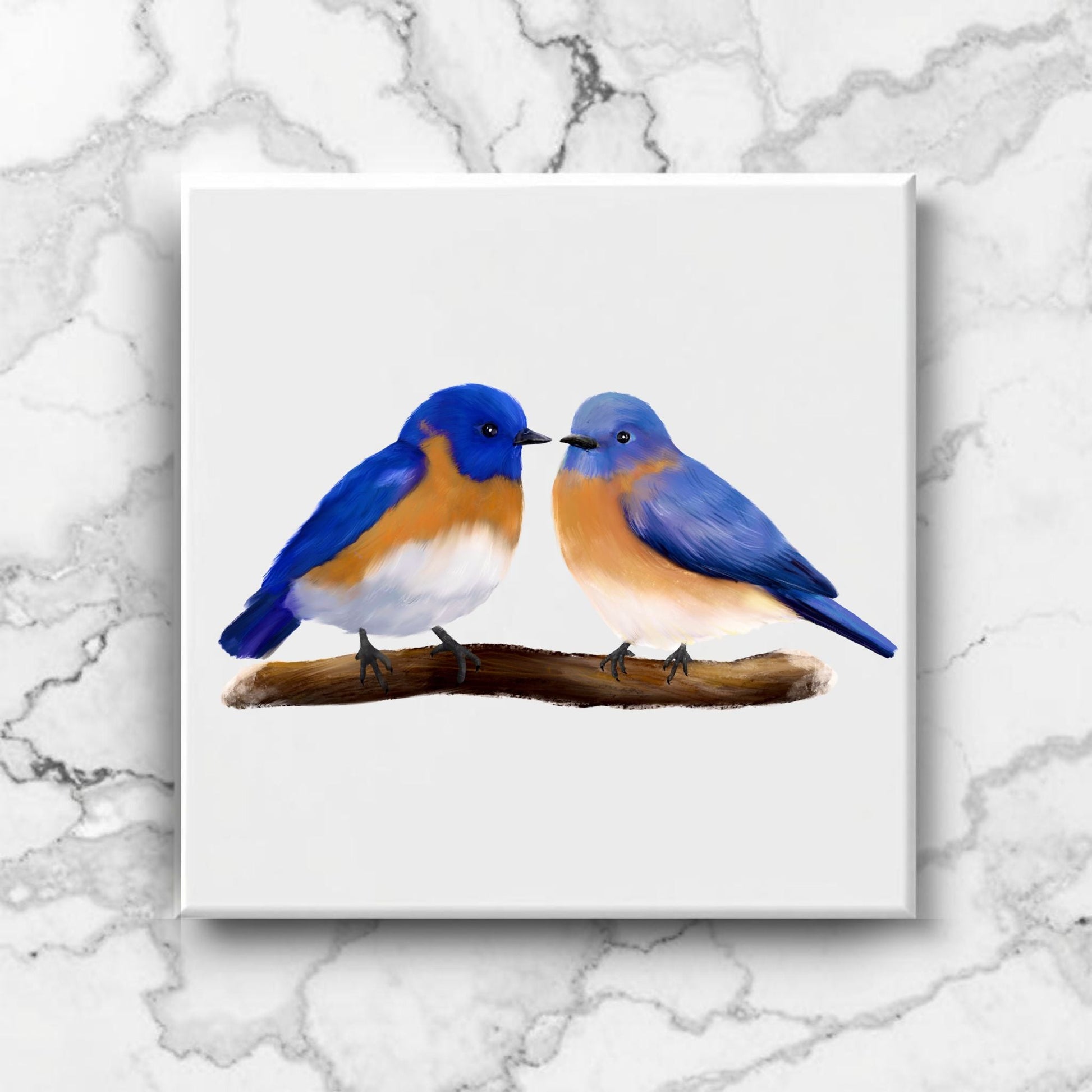 Eastern Bluebird Couple Ceramic Tile – Handcrafted Bird Art - MerikaArt