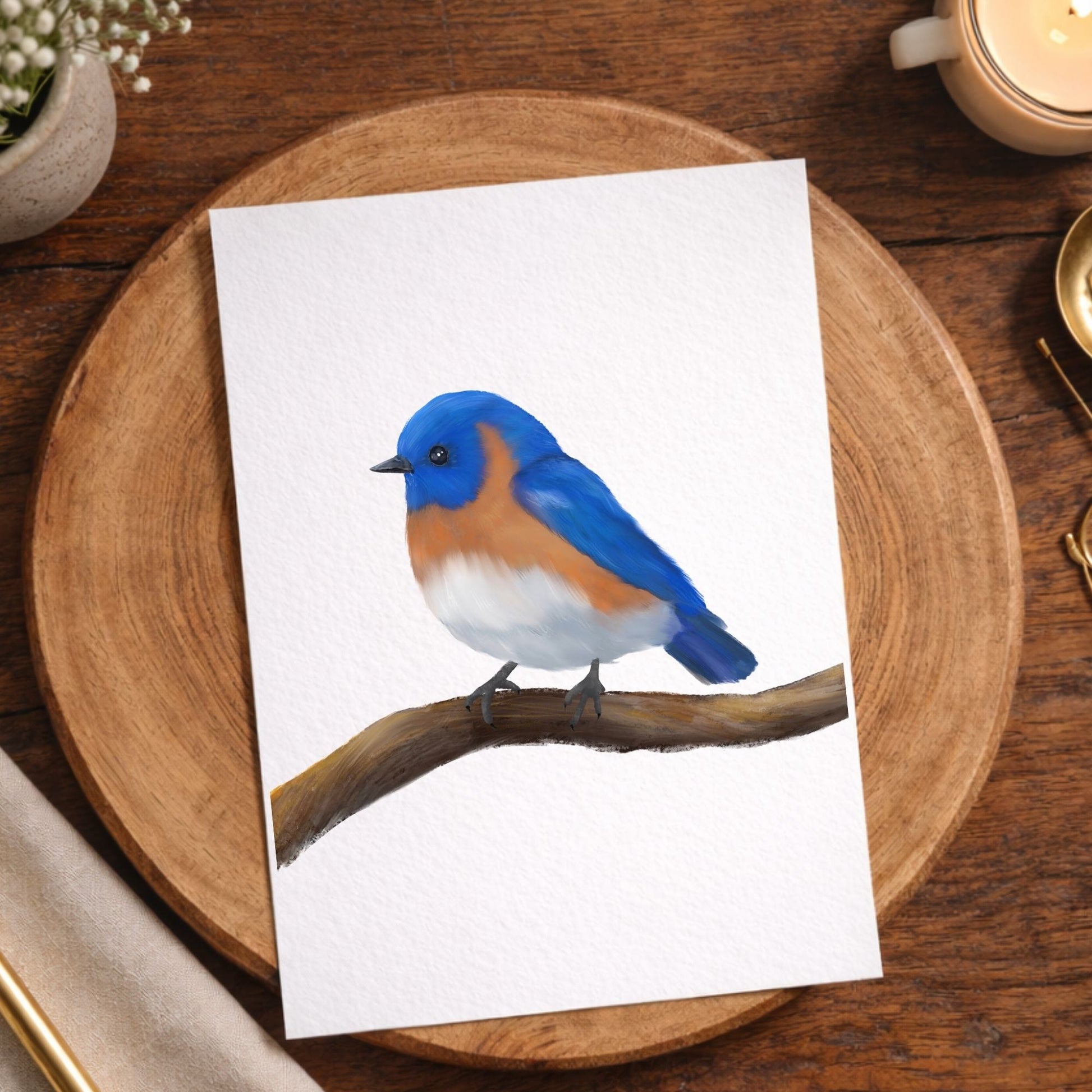 Eastern Bluebird on Branch Postcard - MerikaArt