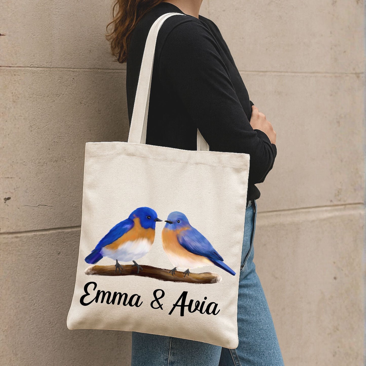 Eastern Bluebird Pair Canvas Tote Bag - MerikaArt
