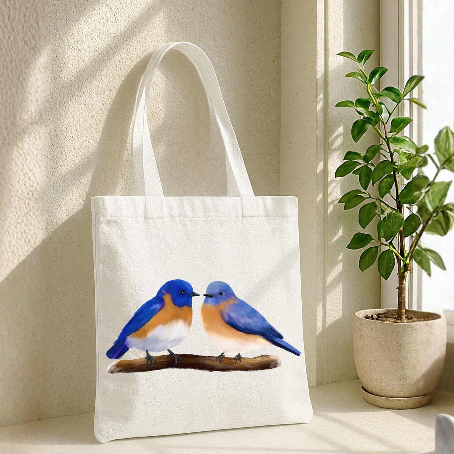 Eastern Bluebird Pair Canvas Tote Bag - MerikaArt