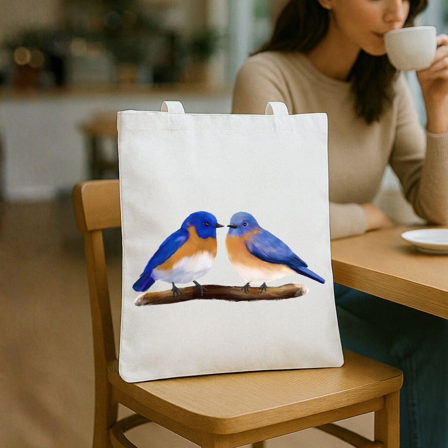 Eastern Bluebird Pair Canvas Tote Bag - MerikaArt