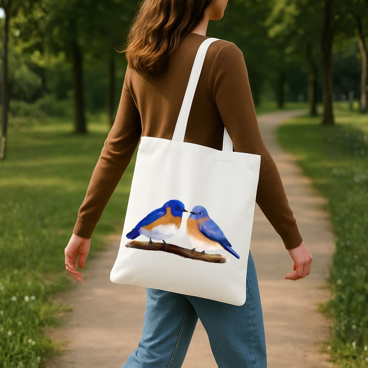 Eastern Bluebird Pair Canvas Tote Bag - MerikaArt