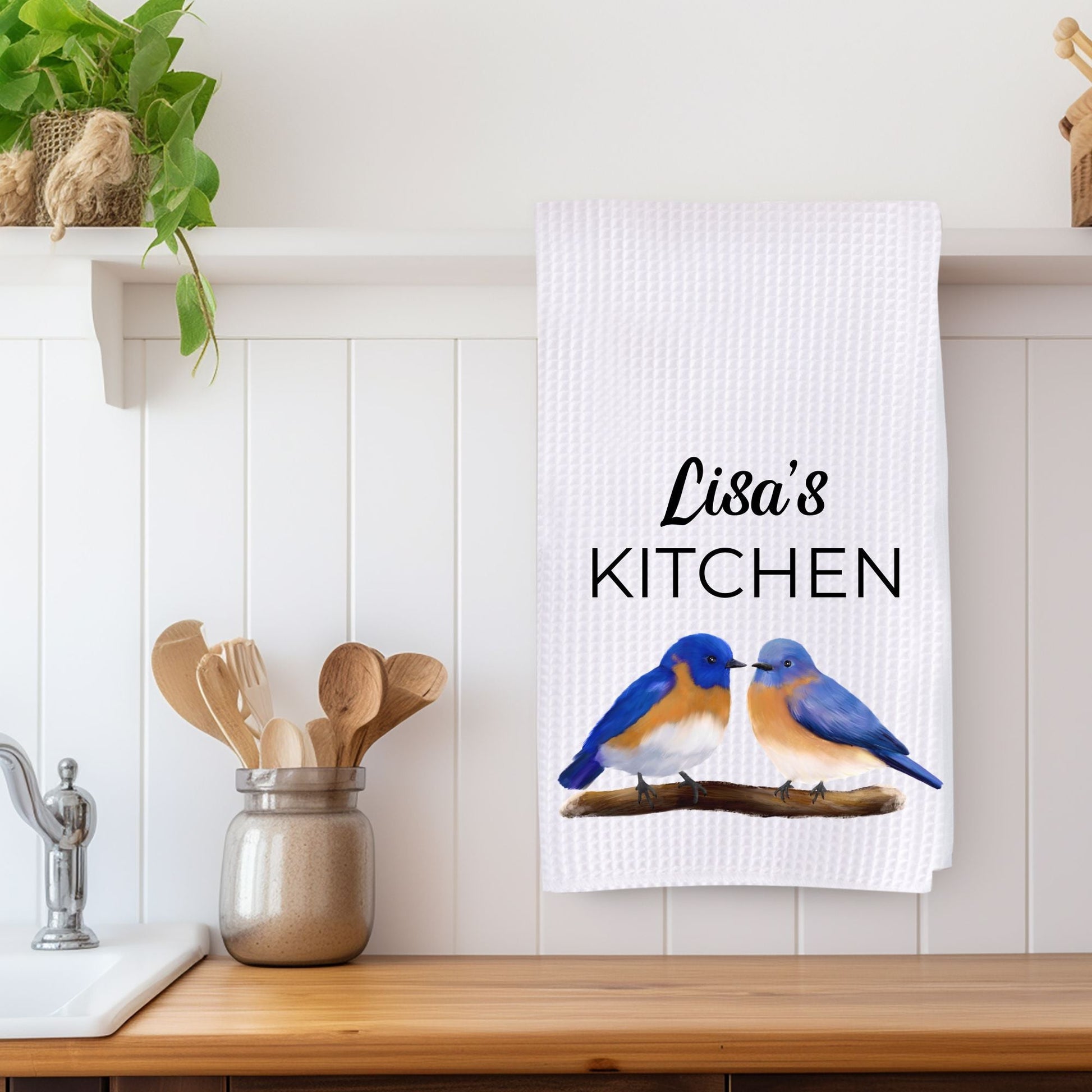 Eastern Bluebird Pair Kitchen Towel - MerikaArt