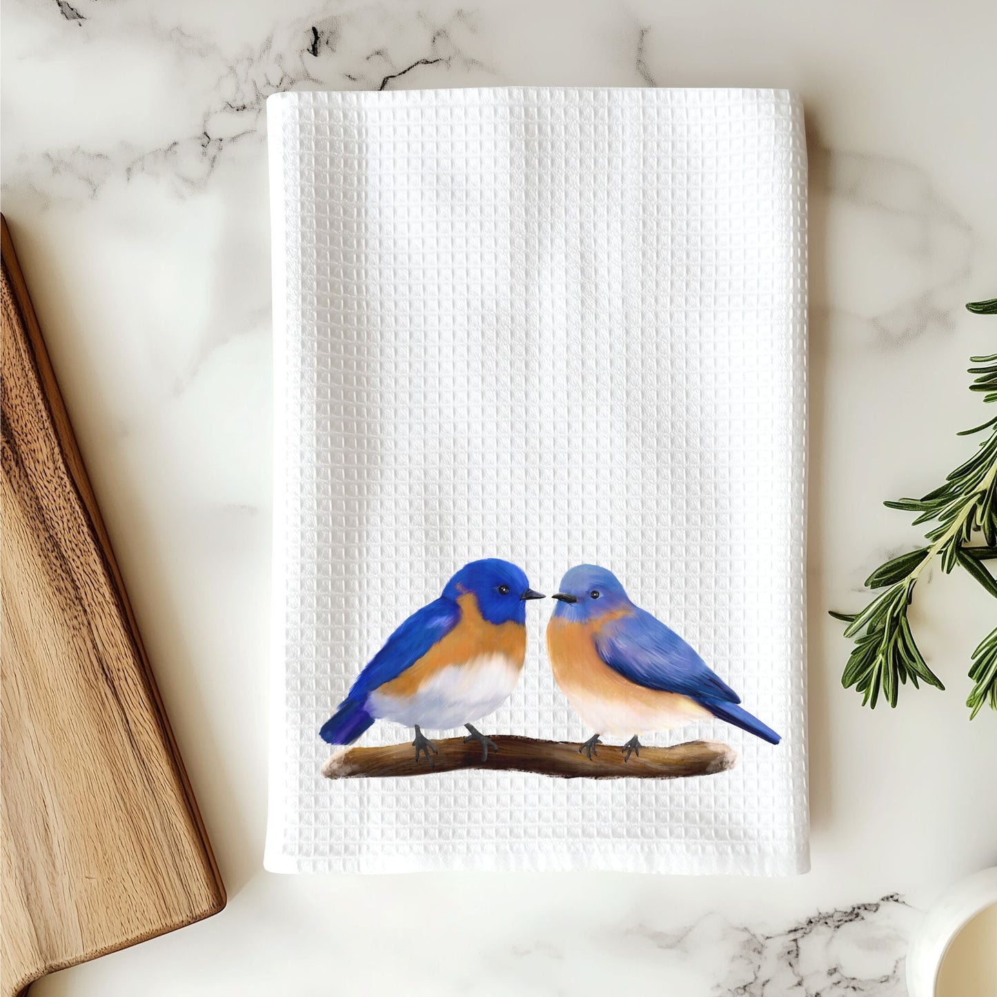 Eastern Bluebird Pair Kitchen Towel - MerikaArt