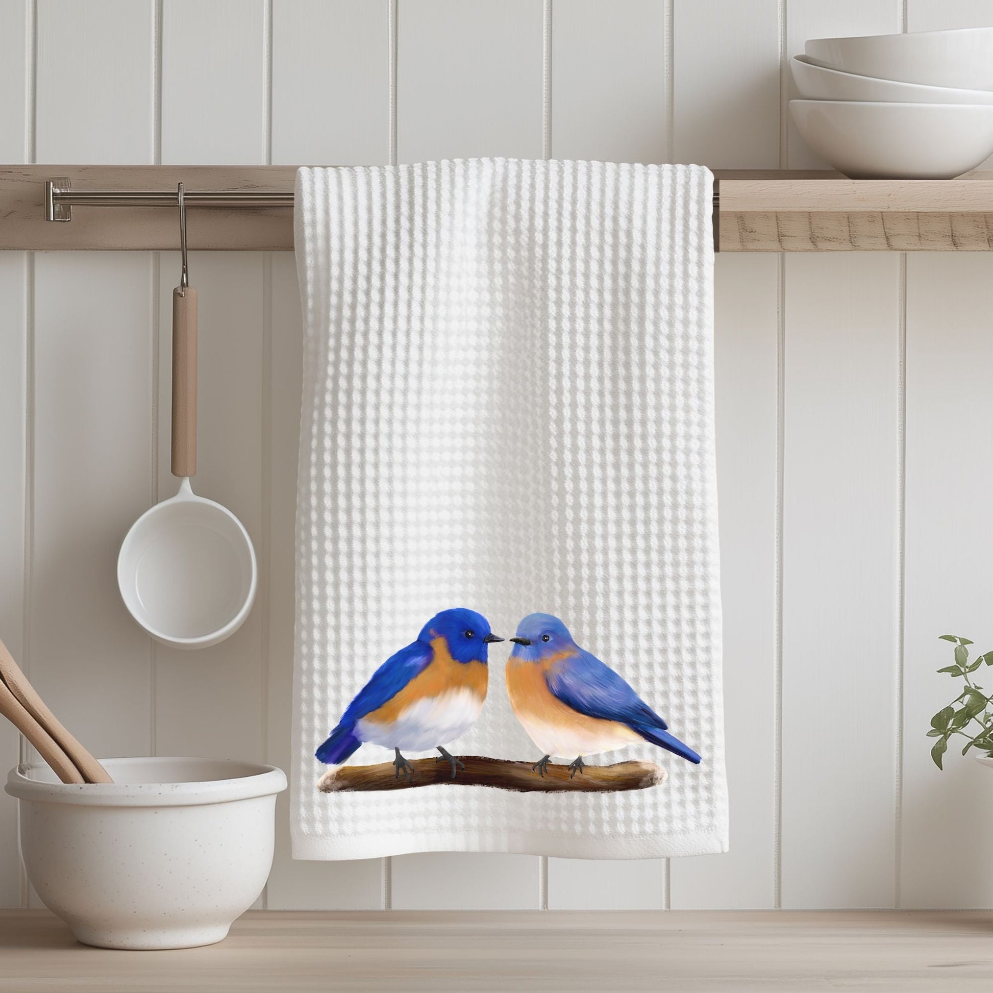 Eastern Bluebird Pair Kitchen Towel - MerikaArt