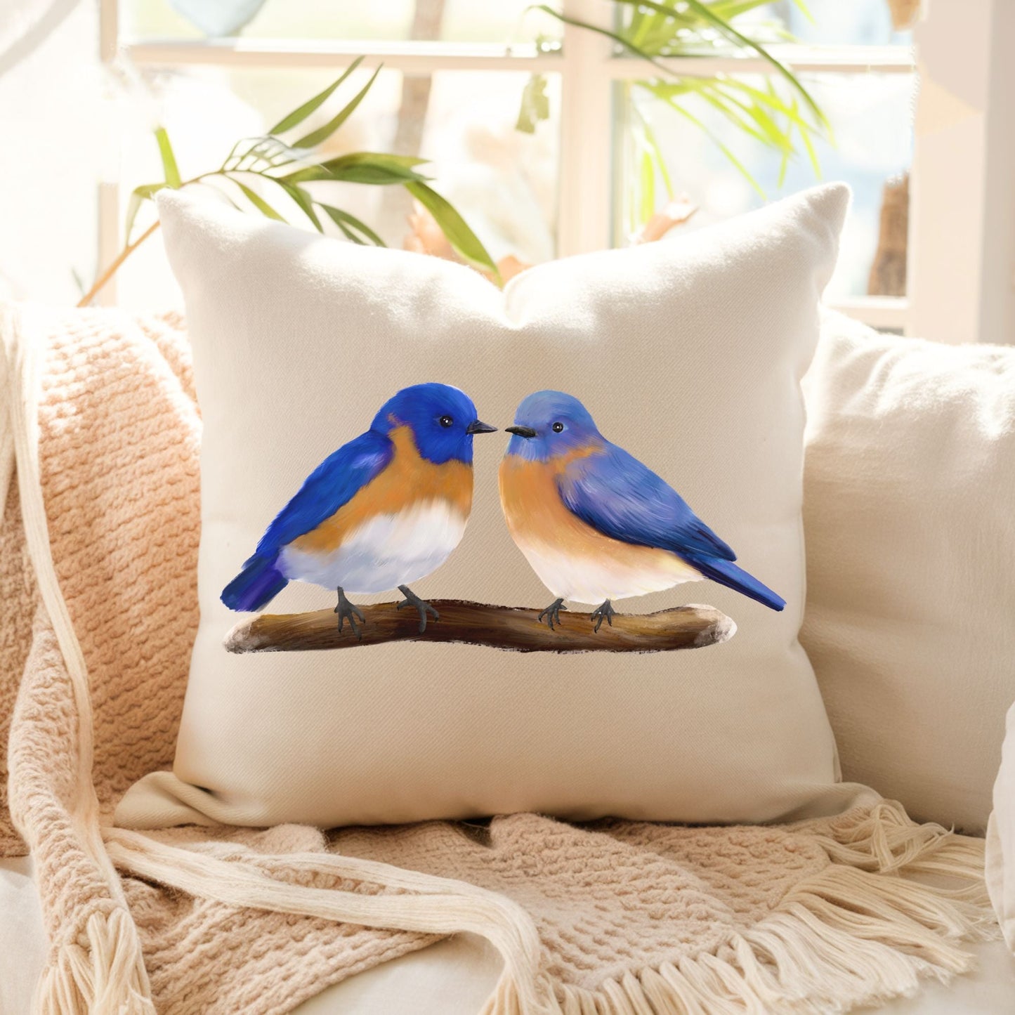 Eastern Bluebird Pair Pillow - MerikaArt
