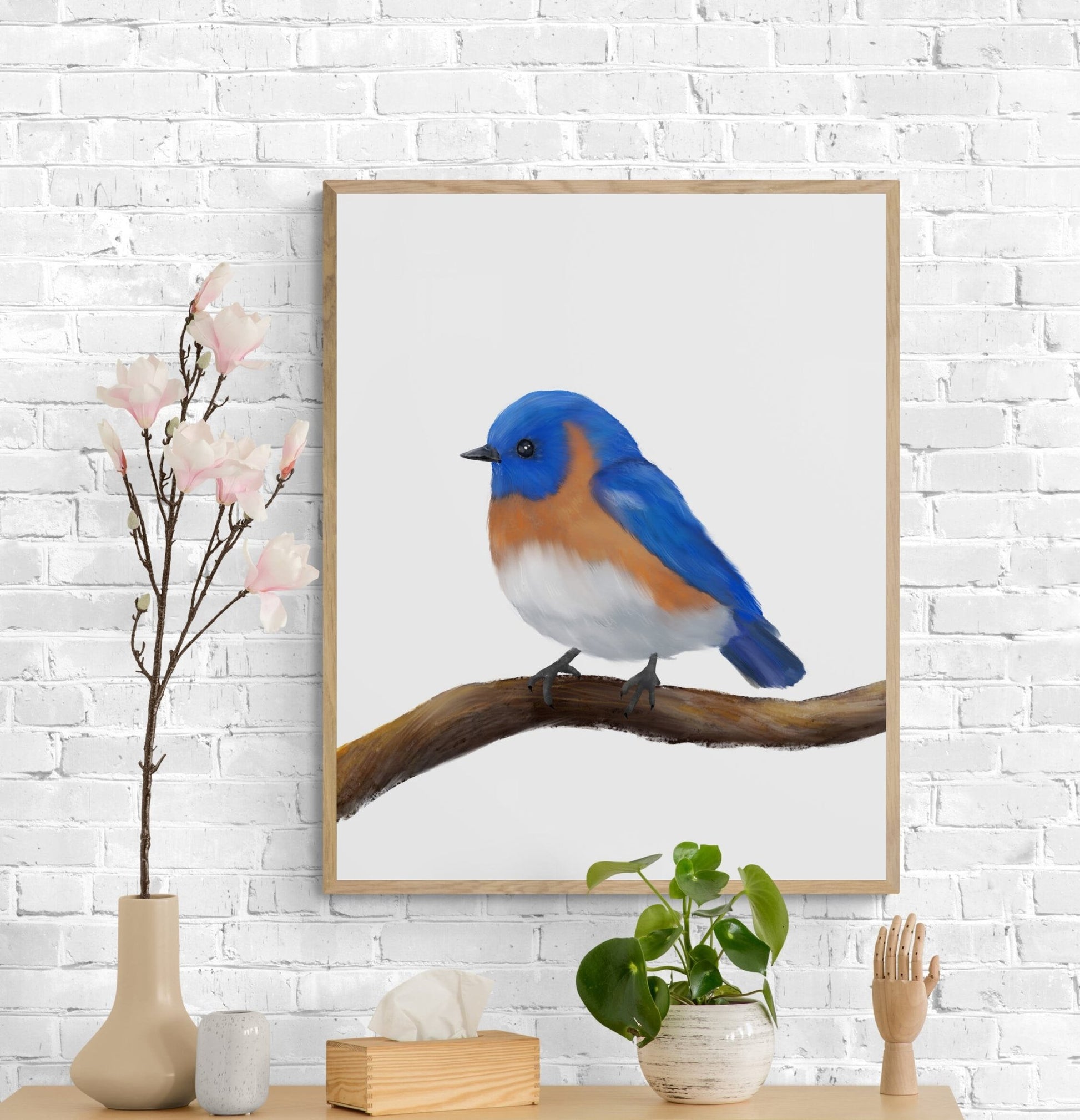 Eastern Bluebird Print, Blue Bird Painting, Holiday Print, Living Room Wall Art, Bird Print Gift, Bird Watcher Gift, Bird Lover Art - MerikaArt