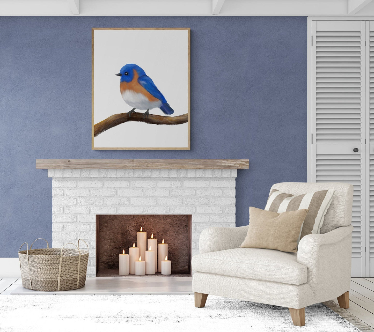 Eastern Bluebird Print, Blue Bird Painting, Holiday Print, Living Room Wall Art, Bird Print Gift, Bird Watcher Gift, Bird Lover Art - MerikaArt