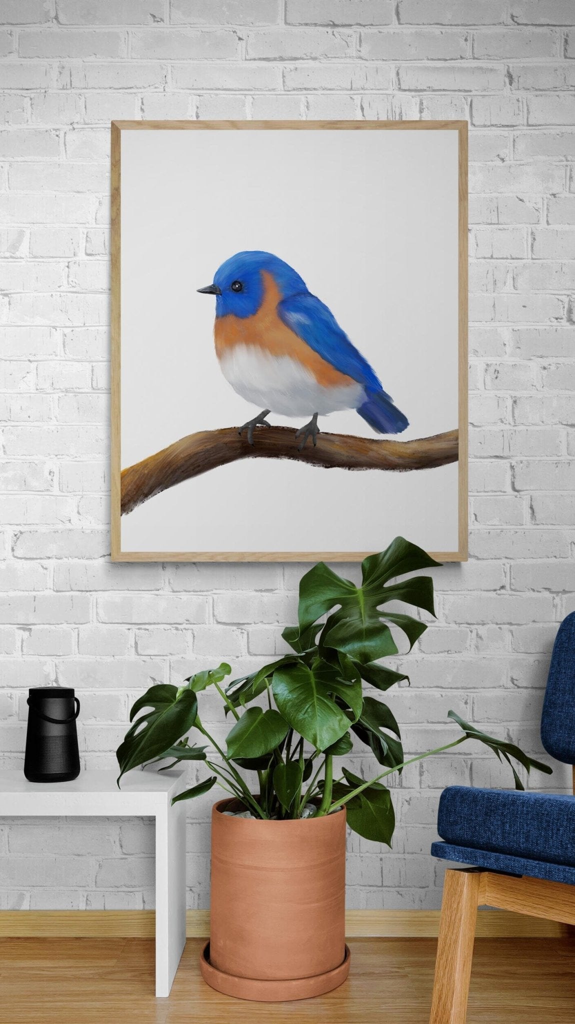 Eastern Bluebird Print, Blue Bird Painting, Holiday Print, Living Room Wall Art, Bird Print Gift, Bird Watcher Gift, Bird Lover Art - MerikaArt