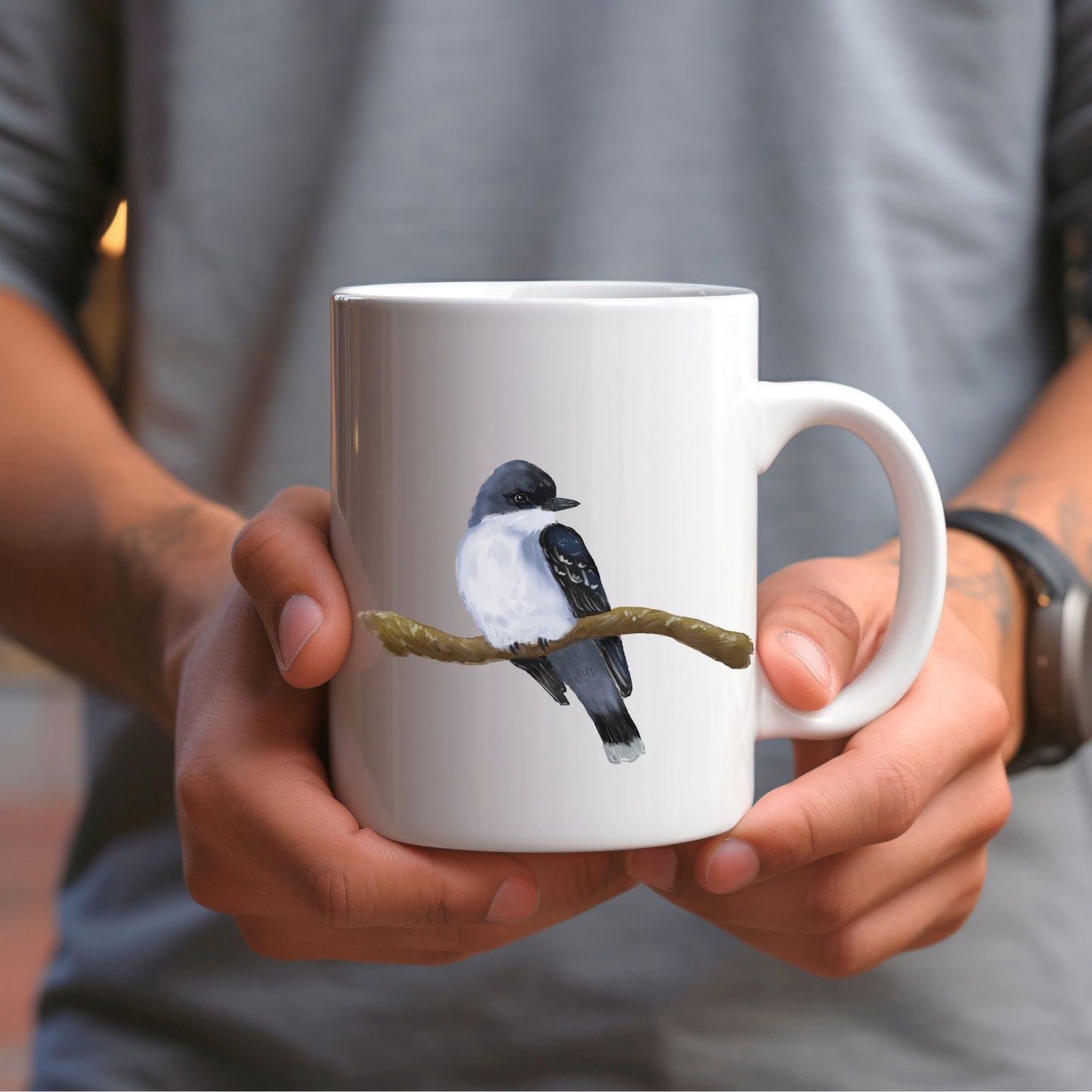 Eastern Kingbird Mug with Elegant Illustration - MerikaArt