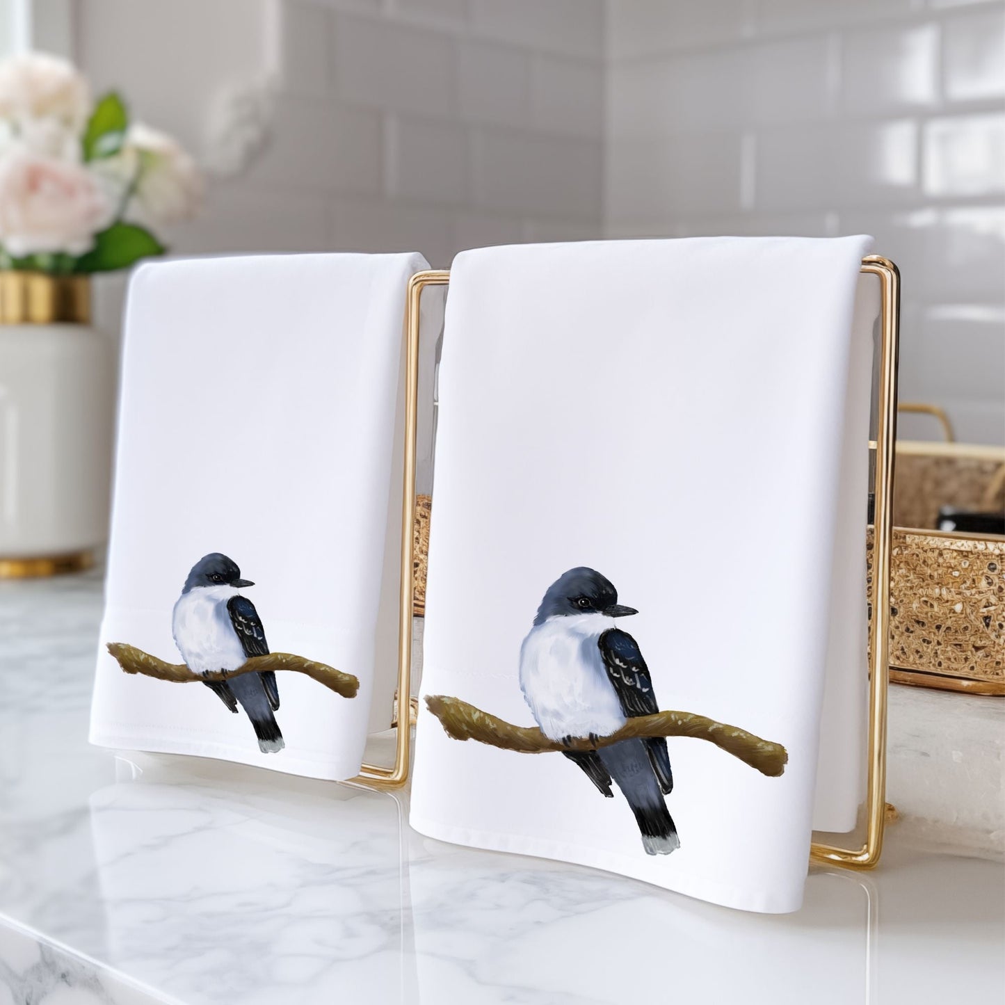 Eastern Kingbird on Branch Bathroom Towel - MerikaArt