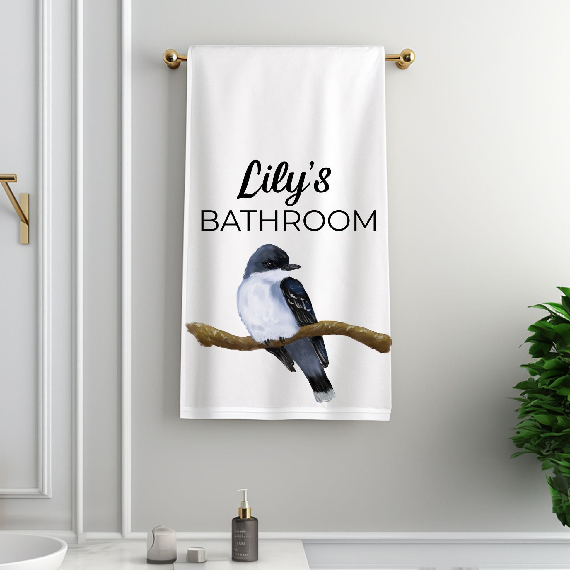 Eastern Kingbird on Branch Bathroom Towel - MerikaArt
