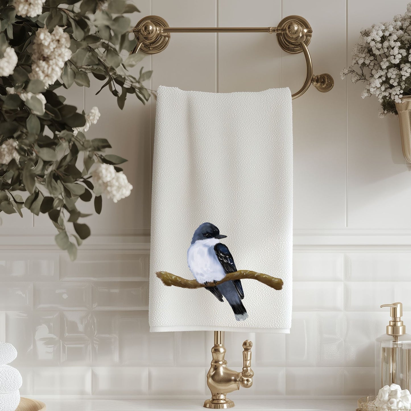Eastern Kingbird on Branch Bathroom Towel - MerikaArt