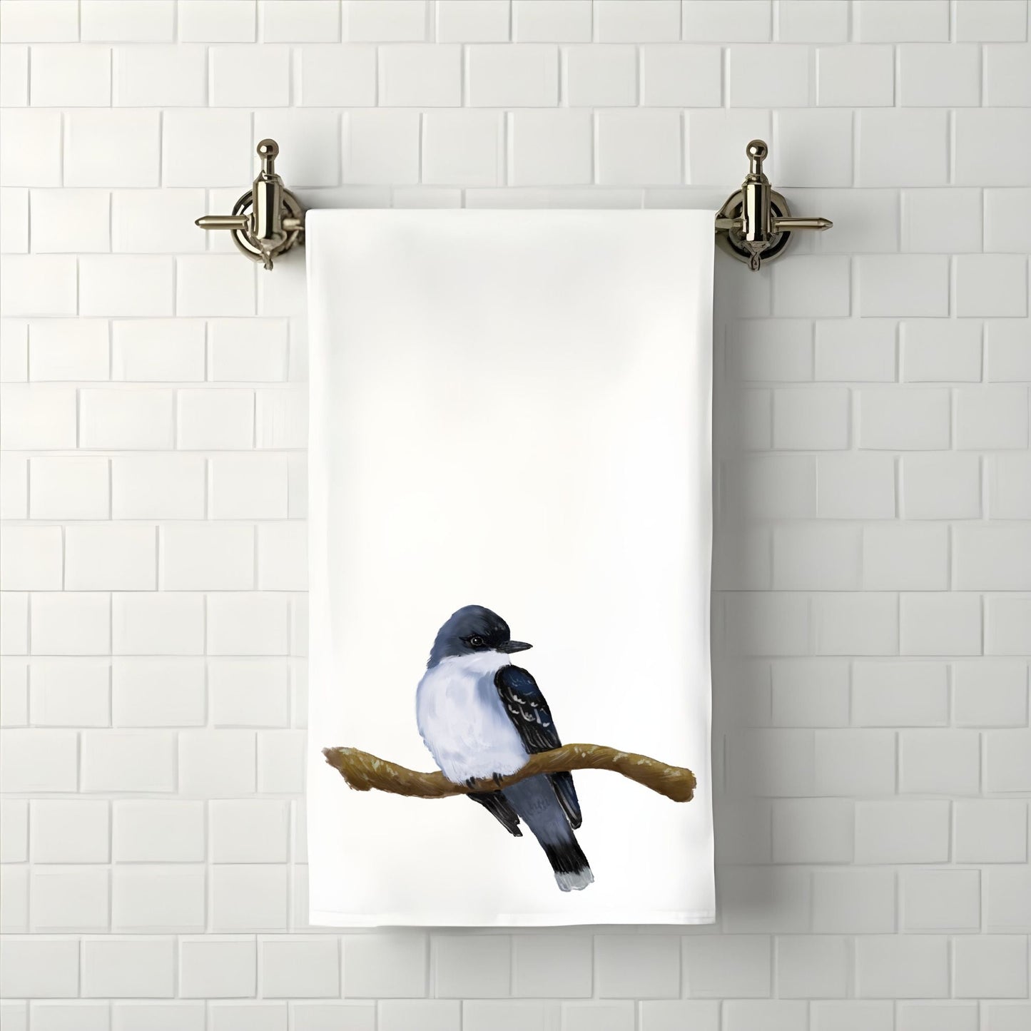 Eastern Kingbird on Branch Bathroom Towel - MerikaArt