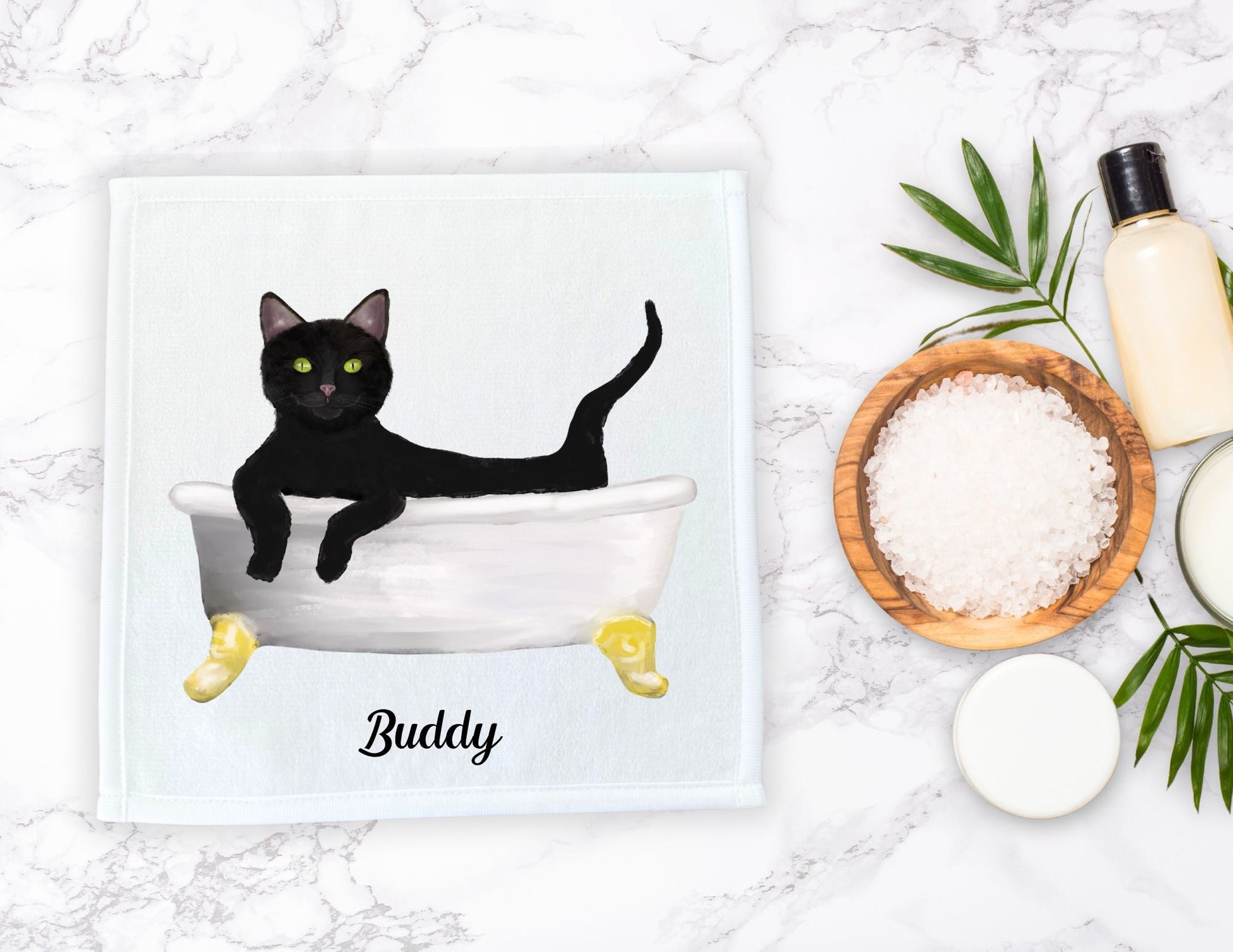 Elegant Black Cat Bathtub Washcloth – A Perfect Gift for Cat Lovers - MerikaArt