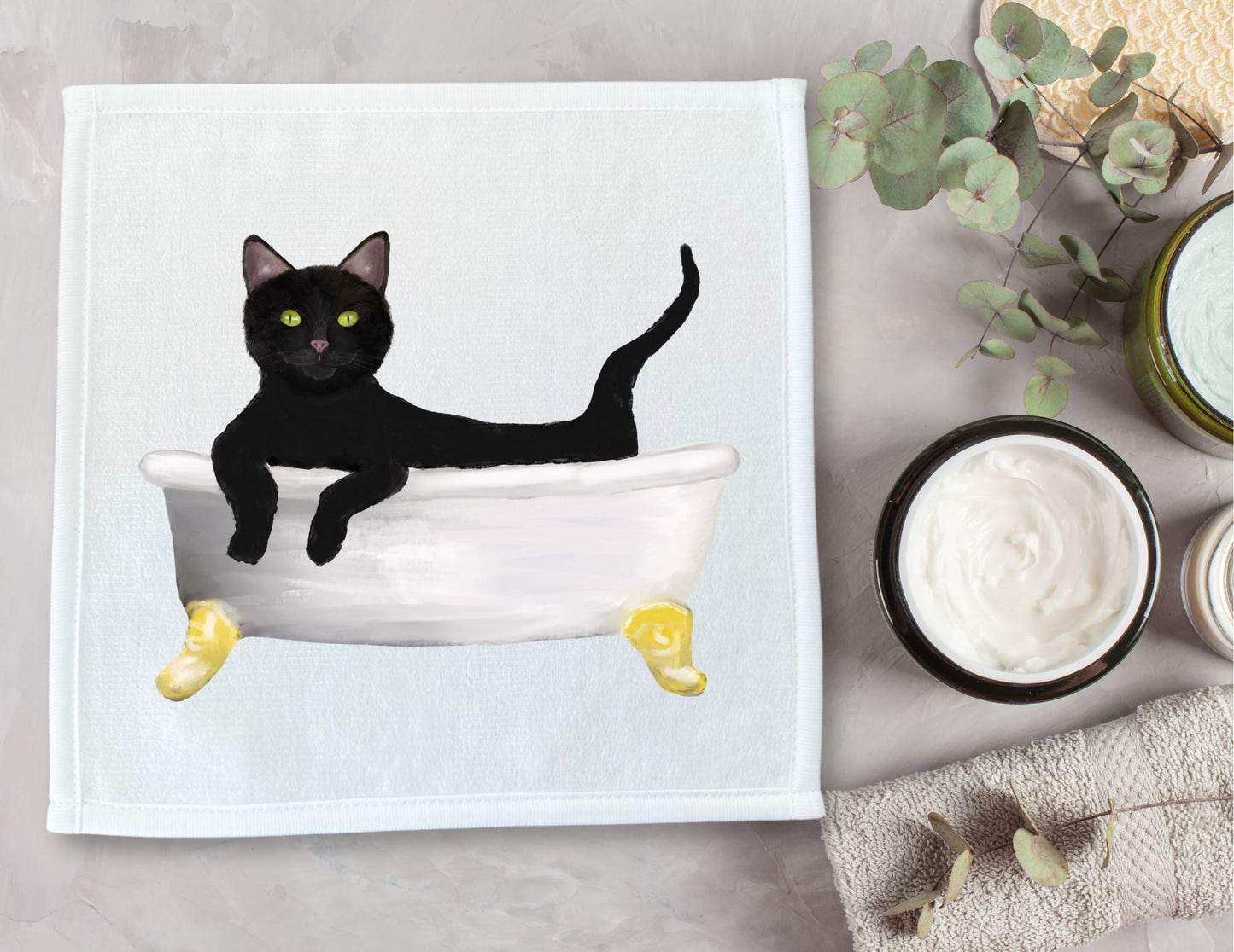 Elegant Black Cat Bathtub Washcloth – A Perfect Gift for Cat Lovers - MerikaArt