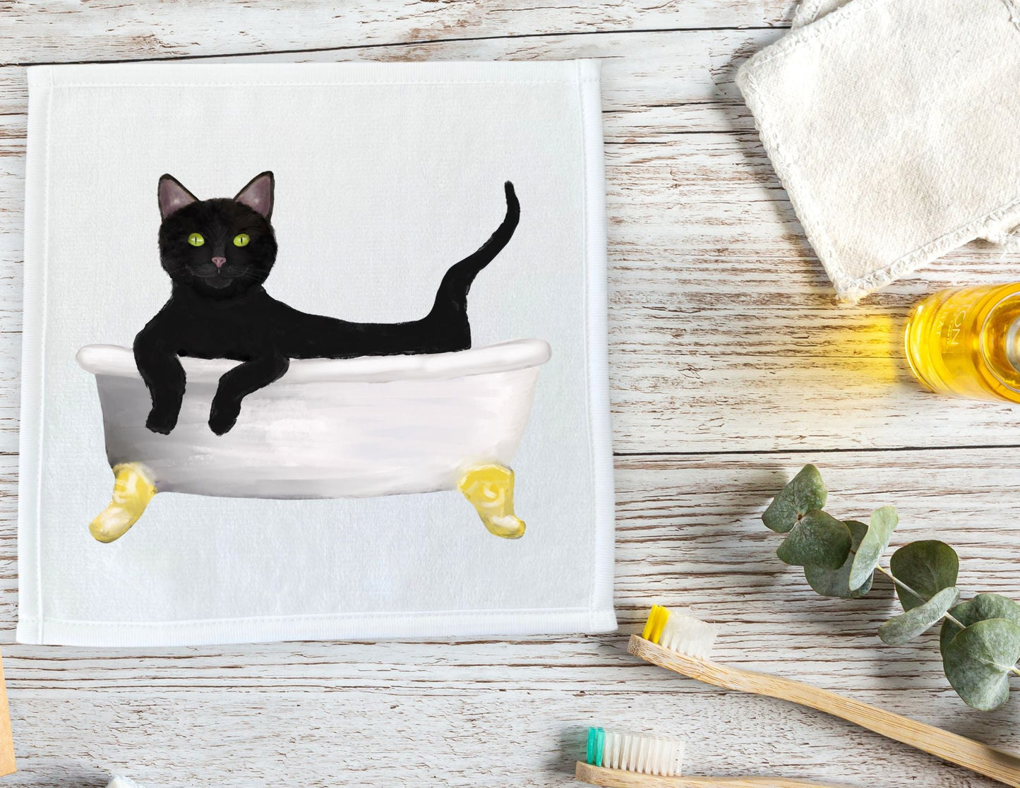 Elegant Black Cat Bathtub Washcloth – A Perfect Gift for Cat Lovers - MerikaArt