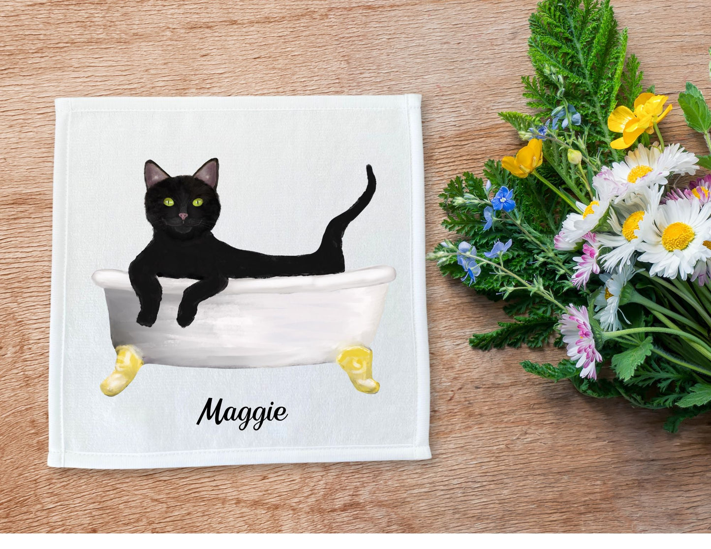 Elegant Black Cat Bathtub Washcloth – A Perfect Gift for Cat Lovers - MerikaArt