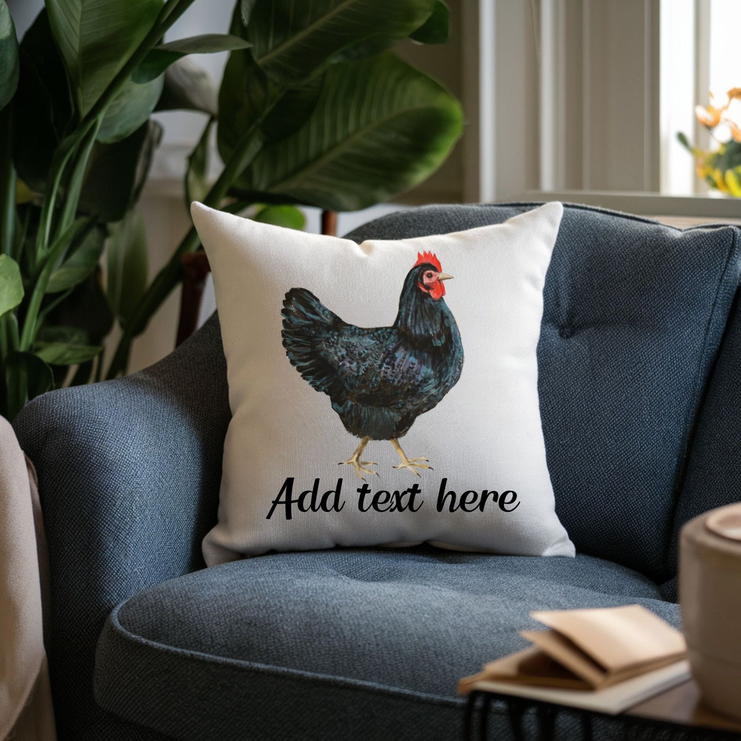 Elegant Black Hen Pillow - Farmhouse Nature Inspired Home Decor - MerikaArt