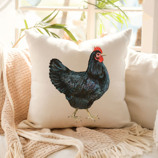 Elegant Black Hen Pillow - Farmhouse Nature Inspired Home Decor - MerikaArt