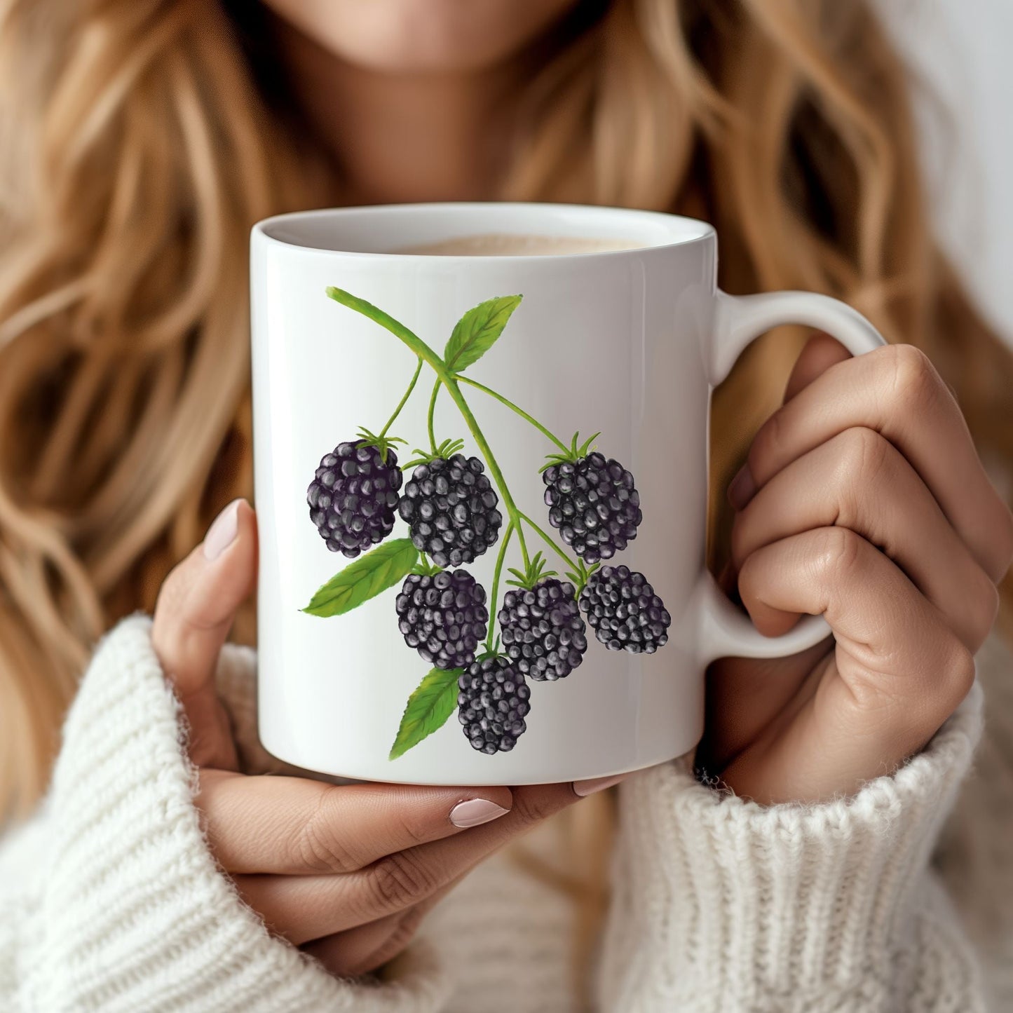 Elegant Blackberry Mug with Botanical Art - MerikaArt