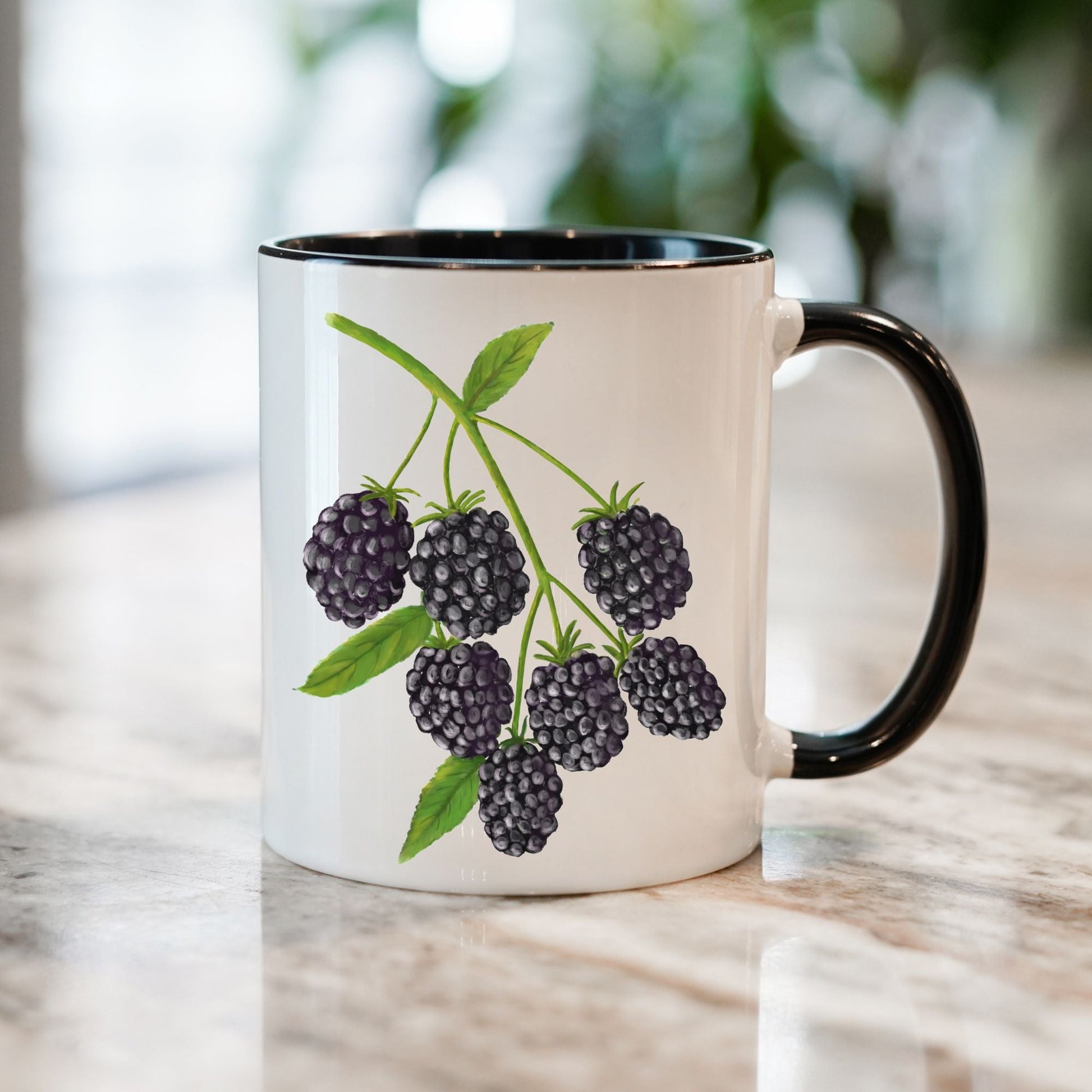 Elegant Blackberry Mug with Botanical Art - MerikaArt